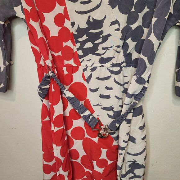 Anthropologie Yoana Baraschi Silk Polka Dot Feather Art Patch Dress Womens Large - Picture 6 of 13